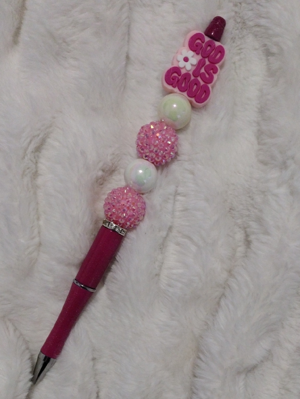 Pink Beaded 'Good Is Good' Decorative Pen - Home Office